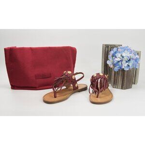 Valentino Scarlet Red Fringe Leather Sandal 36